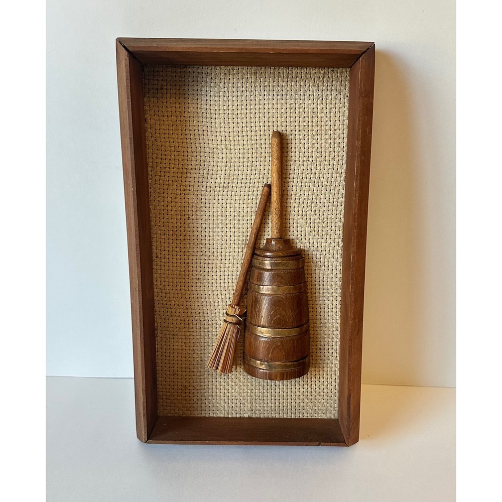 Vintage 3D Wood Shadow Box Wall Art Butter Churn Broom Primitive Farmhouse Decor